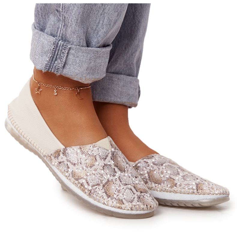 Kvinnors läder Maciejka Ballerinas Beige-Gold 01930-81 gyllene