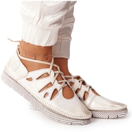 Kvinnors läderskor Maciejka Beige-Gold 04449-25 gyllene