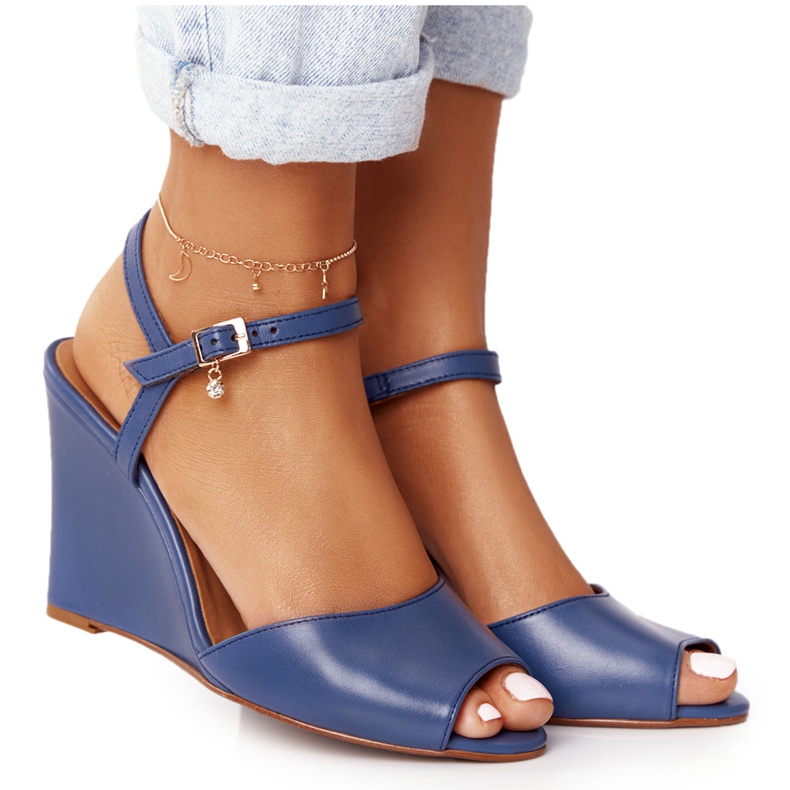 Läder Wedge Sandaler Laura Messi 2253 Blå