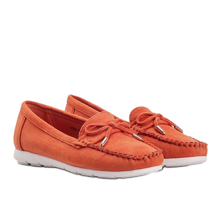 Orange loafers i ekologisk mocka med en Mckayla-rosett