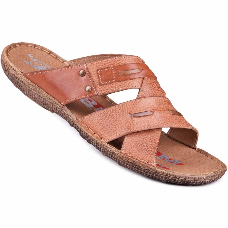 Kampol Män läder tofflor 201 / C3 brun