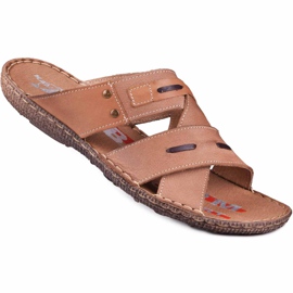 Kampol Män läder tofflor 201 / BR brun