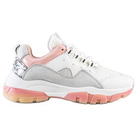 Ideal Shoes Sneakers på den rosa plattformen vit