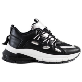 SHELOVET Snygga Eco Leather Sneakers svart silver-