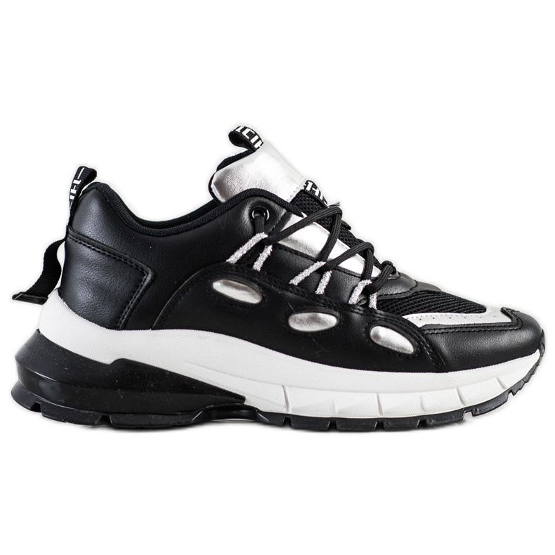 SHELOVET Snygga Eco Leather Sneakers svart silver-