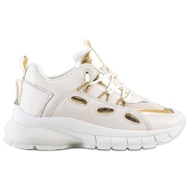 SHELOVET Snygga Eco Leather Sneakers beige gyllene