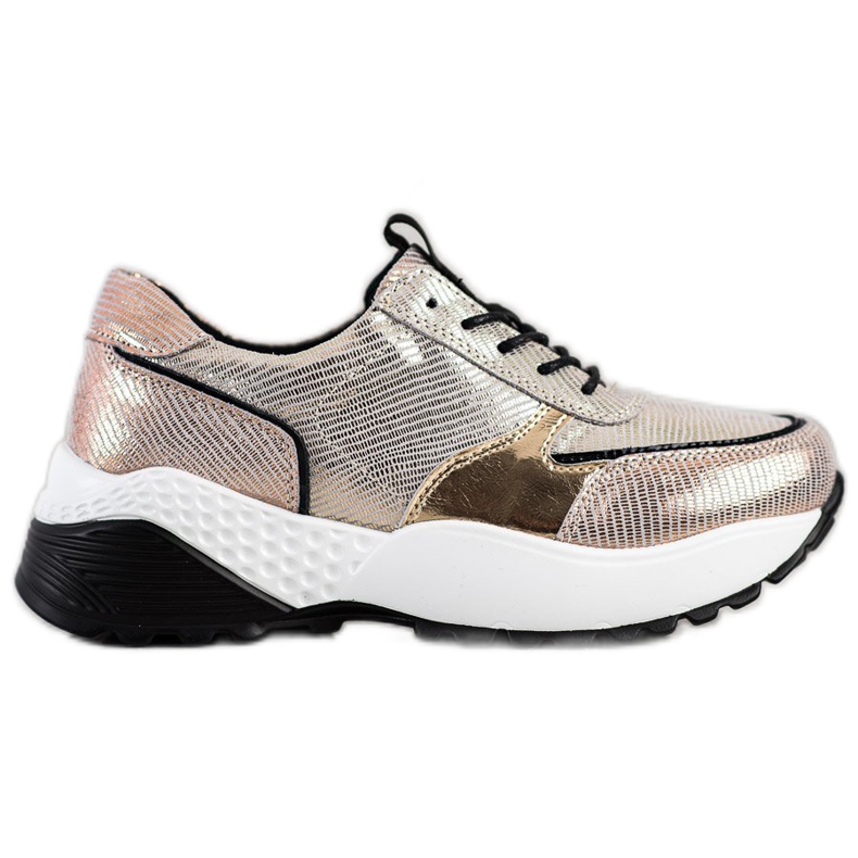 VINCEZA Golden Leather Sneakers svart gyllene