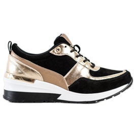 Svart och guld läder sneakers VINCEZA gyllene