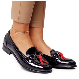 Eleganta damskor Loafers Vinceza 10585 lackerad svart röd