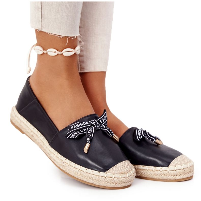 S.Barski Svart S. Barski Espadrilles på halmsula