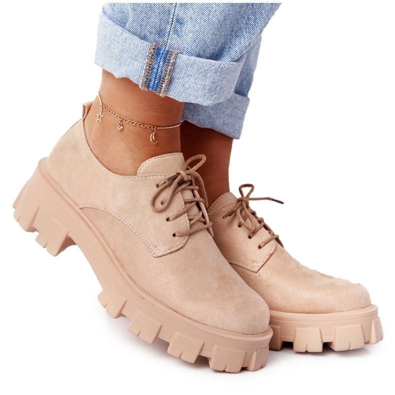 PS1 Oxfords mockaskor för kvinnor på Naken Imogen -plattformen beige rosa