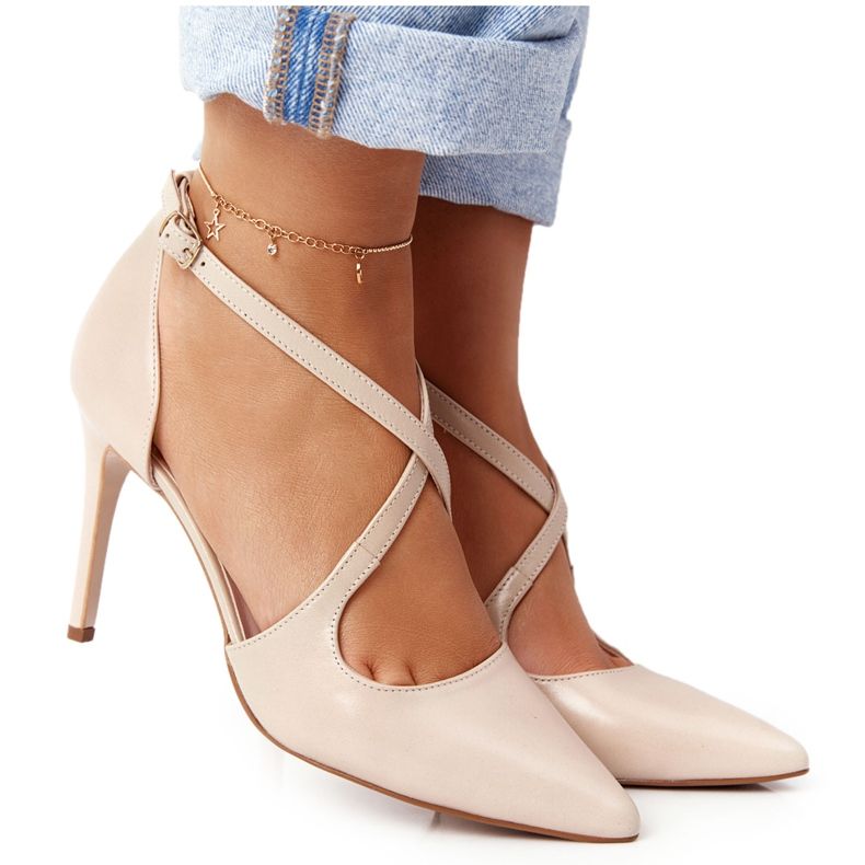 PV3 Eleganta läderhögklackar Visconi 7400 Beige