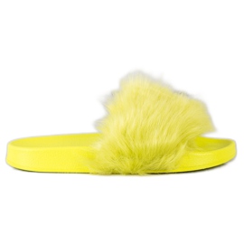 SHELOVET Gummi tofflor med päls grön gul