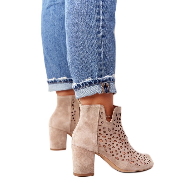 Exquisite Openwork Leather Booties On A Post Utsökt 1184 Beige brun