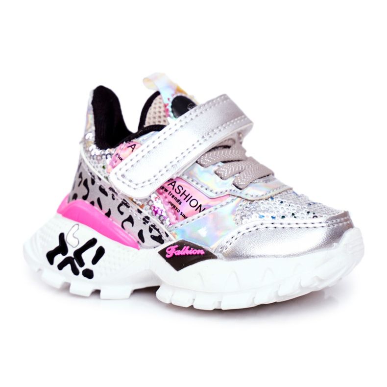 FRROCK Sportbarnskor med kardborreband Silver Var lycklig grå