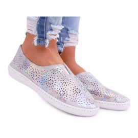 Jezzi Kvinnors grå läder sneakers komfortinsats