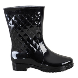 Bona Glänsande Quiltade Wellies svart