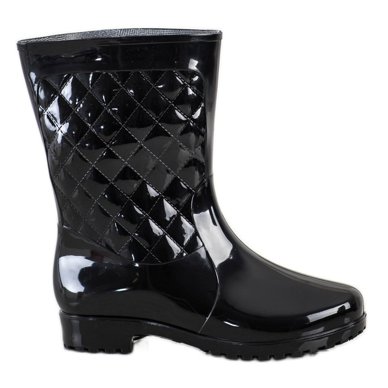 Bona Glänsande Quiltade Wellies svart