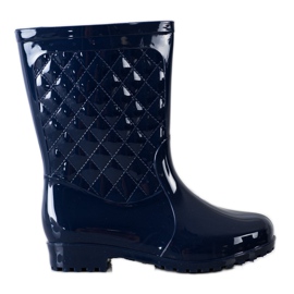 Bona Glänsande Quiltade Wellies marinblå