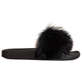 Bona Trendiga flip-flops med päls svart