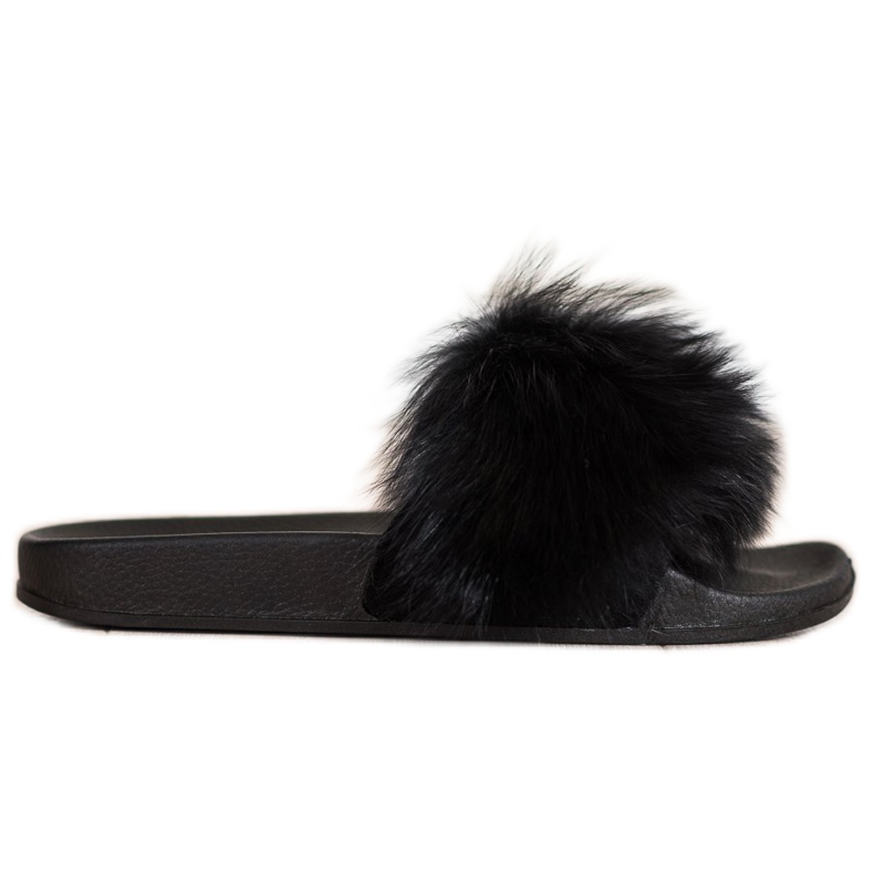 Bona Trendiga flip-flops med päls svart