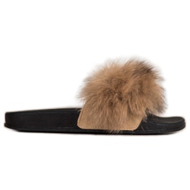 Bona Trendiga flip-flops med päls brun