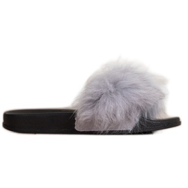 Bona Trendiga flip-flops med päls grå