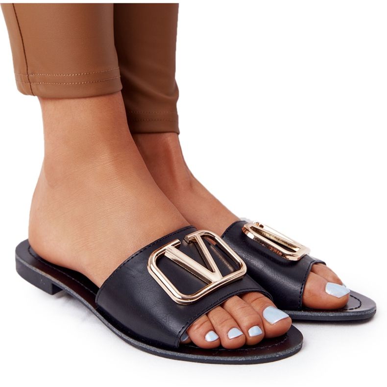 PS1 Kvinnors klassiska svarta tofflor Vicky gyllene