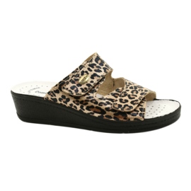 Kvinnors läderflip flops leopardtryck beige