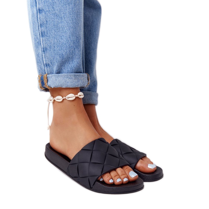 PS1 Kvinnors svarta gummi tofflor Låt oss simma