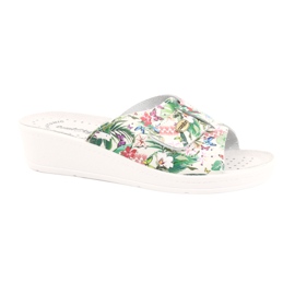 Comfooty Kvinnors läderflip -flops med blommor vit