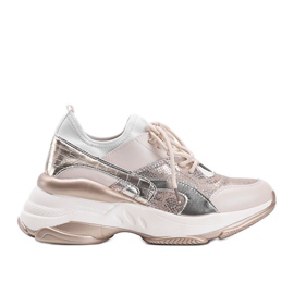 Beige och gyllene sneakers med tjock Lea -sula