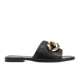 Svarta tofflor med guldkedja i guld