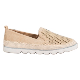 SHELOVET Openwork Slipons med kristaller beige
