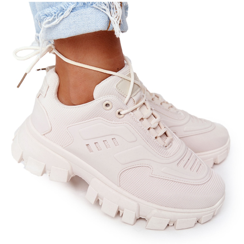 Damskor Sneakers Beige New York på stor sula