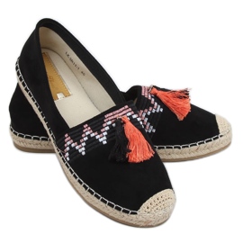 Svart boho-espadriller med fransar LX-3R11 Svart