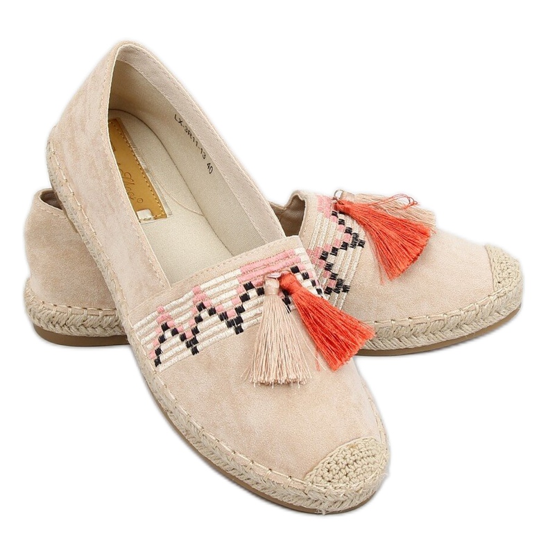 Boho espadrilles med fransade beige LX-3R11 Beige