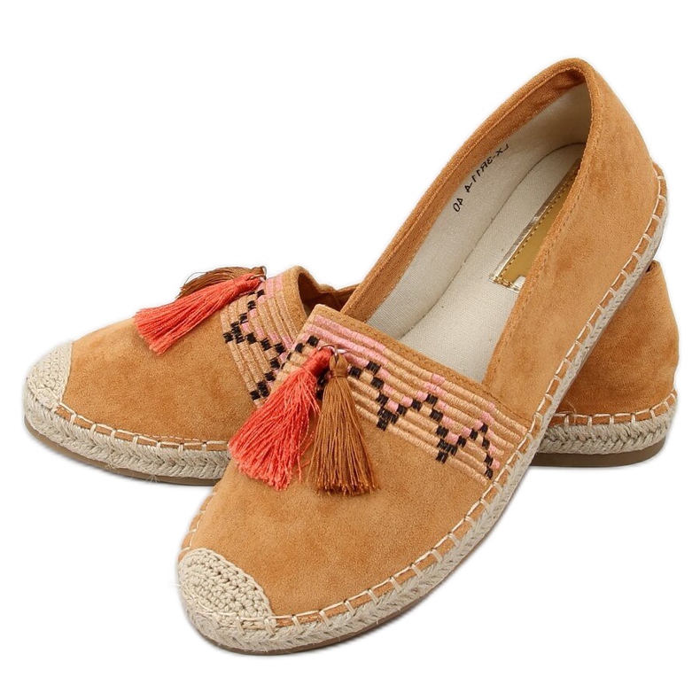 Boho espadriller med kamelfrans LX-3R11 Camel brun mångfärgad