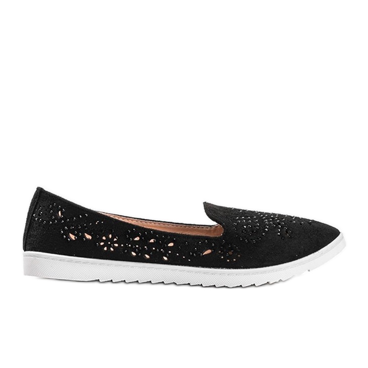 Svarta genombrutna loafers med Brianna cubic zirconia