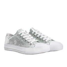 Gröna sneakers med ett metalliskt ormskinnstema Melinda