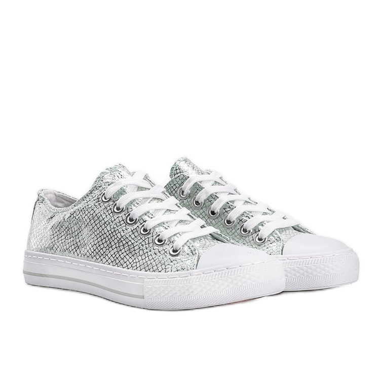 Gröna sneakers med ett metalliskt ormskinnstema Melinda