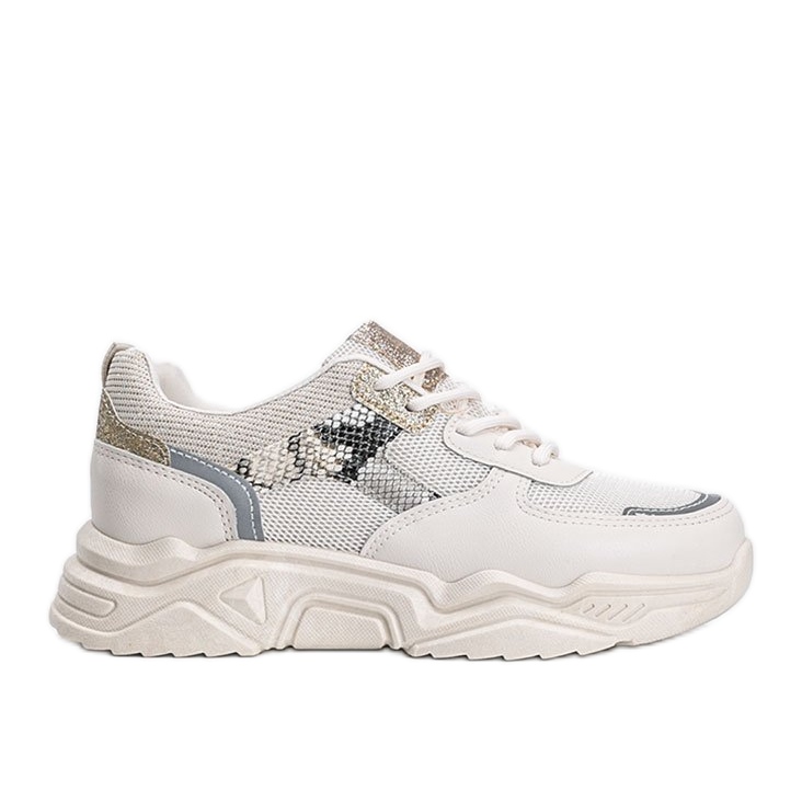 Beige sneakers med en tjock sula med ett ormskinnsmönster Anika