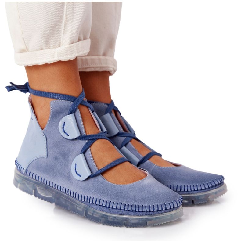 Läderstövlar för kvinnor Maciejka Blue 04457-06 blå mångfärgad