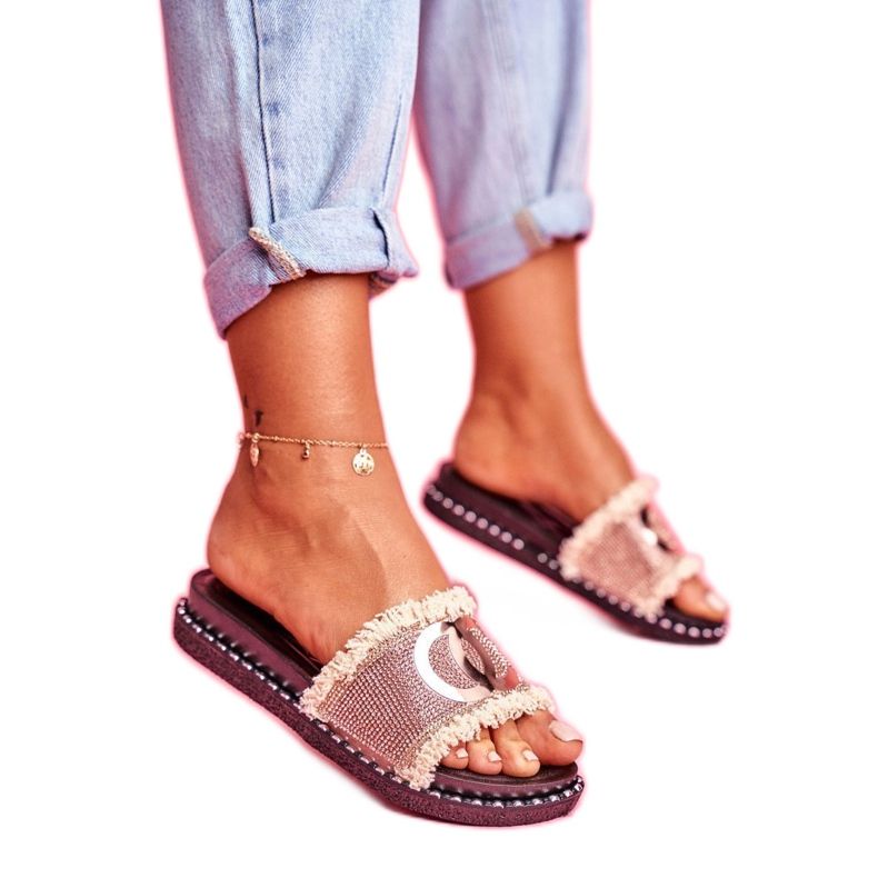 PS1 Tofflor Med Kristaller På Plattformen Rosa Guld Candy Man gyllene