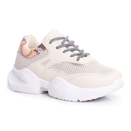 PS1 Kvinnors sportskor Snakeskin Beige Giselle brun gyllene