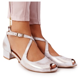 Läder High Heel Sandals Maciejka 04509-45 Beige-Gold gyllene