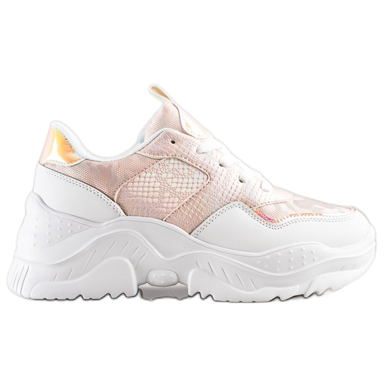 Weide Eco Leather Snake Print Sneakers vit rosa