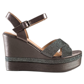 Weide Glitter Wedge Sandaler mångfärgad grå