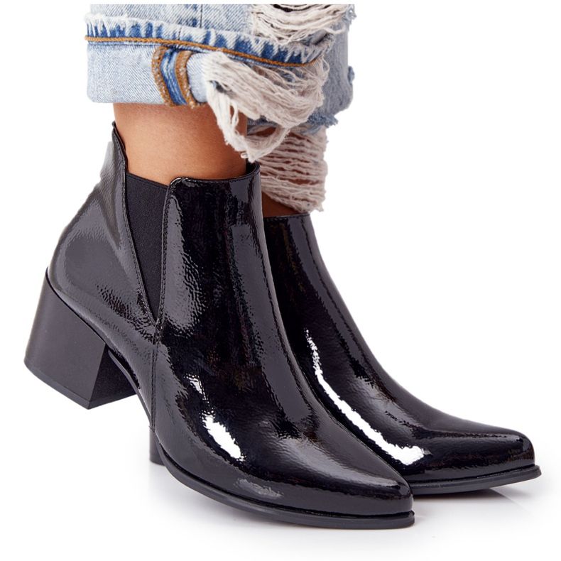 Lackerade stövlar på högklackat Sergio Leone BT153 svart