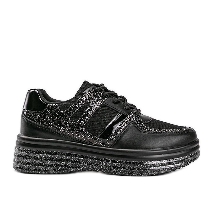 Svarta glittriga sneakers med en tjock Laurel -sula